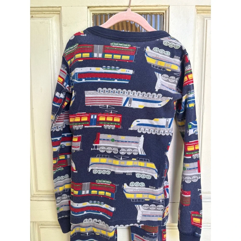 Hanna Andersson Kids Train Print Organic Cotton Pajama Set Navy Blue Size 8